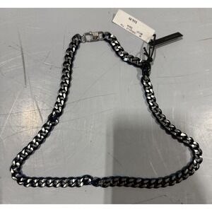 Anthony Jacobs Men's Stainless Steel Cuban Link Necklace Blue/Silver Signed